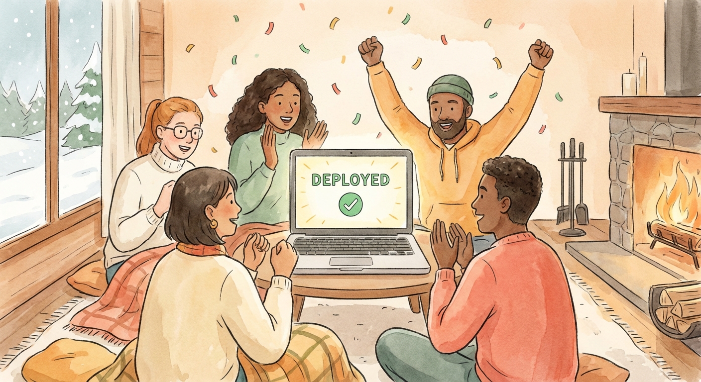 Team of developers celebrating a successful deployment